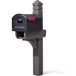 Step2 Lakewood Extra Large Mailbox & Post, Weather Resistant, Large Outdoor Mailboxes, Made of Durable Plastic, Easy to Install, Flag Included, Brown