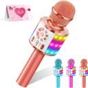 Kids Karaoke Bluetooth Microphone Toys for Girls Microphone Karaoke Machine with LED Light, Birthday Gift for Girls Boys 3 4 5 6 7 8 9 10 11 12 Year Old Kids Toys