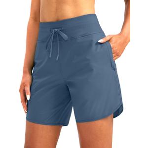 G Gradual Women's 7" Quick Dry High Waisted Swim Board Shorts with Zipper Pockets UPF 50+ Beach Shorts for Women with Liner, Large