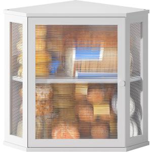 BMOSU Corner Bread Box for Kitchen Countertop Double Layer Bamboo Wooden Bread box Large Capacity Bread Storage Bin(White, Extra Large)