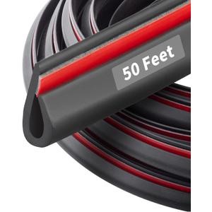 50 Feet Rubber Edge Trim Seal Strip, BISOTHAI Self-Adhesive Rubber U Channel Weather Stripping for Car Doors, Hatches, and Glass, Steel Plates, Easy Cut to Size(Black)