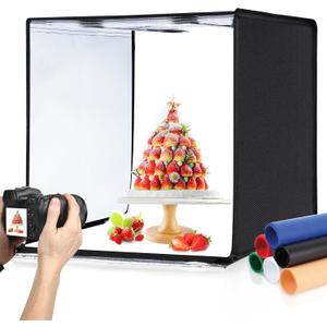 PULUZ Light Box Photography, 24x24 inch Large Photo Studio Light Box, Professional Dimmable Photo Booth with 120 LED Lights & 6 Backdrops for Jewelry and Food Items Product Photography (24*24 Inch)