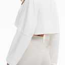 Remidoo Women's Embroidery Graphic Cropped Sweatshirt V Neck Loose Long Sleeve Crop Top (White, XL)