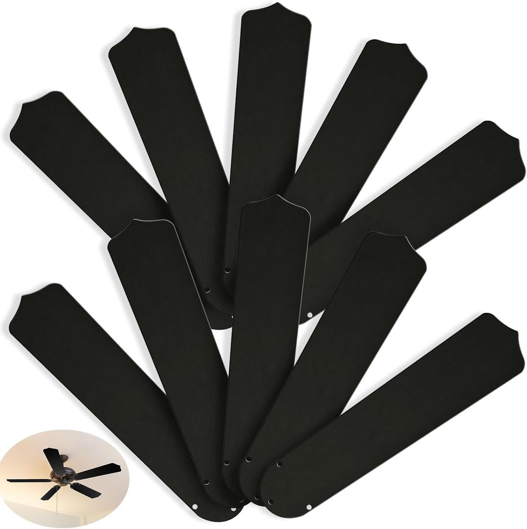 10Pcs Replacement Fan Blades for 42 52 Ceiling Fan Waterproof Weatherproof Fan Blades Replacement for Broken Substitution Replacing Indoor Outdoor Summer(Black,42 Inch)