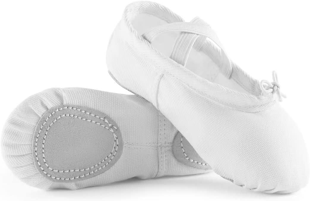 Canvas Ballet Shoes for Girls, Dance Practice Slippers Split Soft Leather Flat Shoes(Toddler/Little Kid/Big Kid) (White)