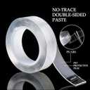5m (16.5ft) Washable Double Sided Tape 2mm Thick, 1.2 Inch Wide Clear Nano Adhesive Mounting Tape, Heavy Duty, Reusable & Residue-Free for Walls, Carpets, Photos, DIY Projects