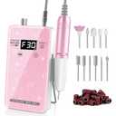 Professional Electric Nail Drill File:COSYGLOW Glitter Portable Cordless E-File Nail Drill Kit with 11 Drill Bits,30000 RPM Rechargeable Nail Drills Machine for Acrylic Nails Gel Polishing (Pink)