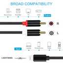 Lightning to RCA Cable Audio Aux Adapter, Stereo Y Splitter Adapter for Select iPhone iPad Models for Power Amplifier, Car, Home Theater, Speaker and More Silver 15FT