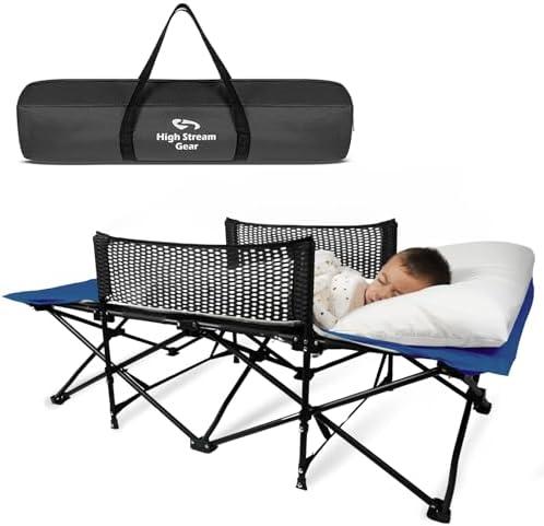 High Stream Gear Toddler Cot Bed: Kids Travel Camping and Portable Folding Cot, Great for Outdoors and Young Guests at Home. Comfortable Sleeping Bed Easy to Store and Use (Blue)