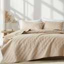 inron Quilt Set Twin Size, Beige Microfiber Ultrasonic Bedspreads, Lightweight Breathable Coverlet, Modern Geometric Pattern Thin Bedding Set for All Season (1 Quilt, 1 Pillow Sham) (Twin(68"x88"))