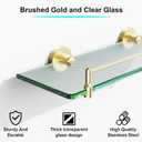 Glass Bathroom Shelves,Brushed Gold Floating Shelves for Wall Rectangular Modern Stainless Steel Glass Shelf for Bathroom Shelves Wall Mounted 16 Inch
