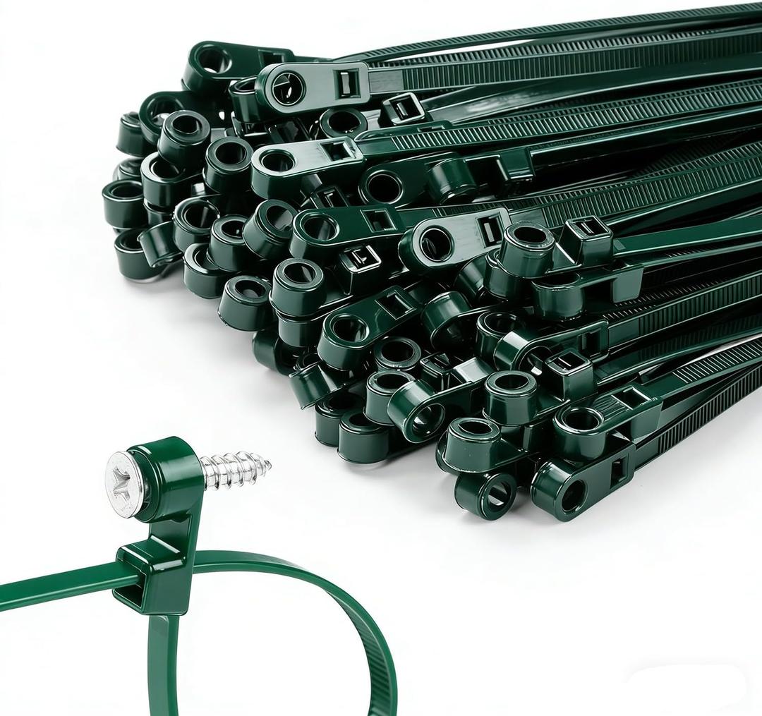 200 PCS 14 inch Green Zip Ties with Screw Hole 70lbs Mountable head Cable Ties Straps Multipurpose Heavy Duty Nylon Cable Zip Ties with Screw Mounting Hole