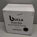 bUCLA 100 Pieces Black and Gold Plastic Dinner Plates - 10.25 inch Black Disposable Plates with Gold Rim - Ideal for Party, Graduation & New Year