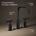 KOHLER K-14406-4-BL Purist Widespread Bathroom Sink Faucet, 3-Hole, Bathroom Faucets with Low Lever Handles and Low Gooseneck Spout, 1.2 GPM, Matte Black