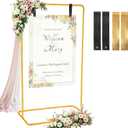 Wedding Welcome Sign Holder Personalized, Gold Welcome to Our Wedding Hanging Sign Holder with Leather Sign Straps, Easel Stand for Sign,Adjustable Wedding Seating Chart Stand