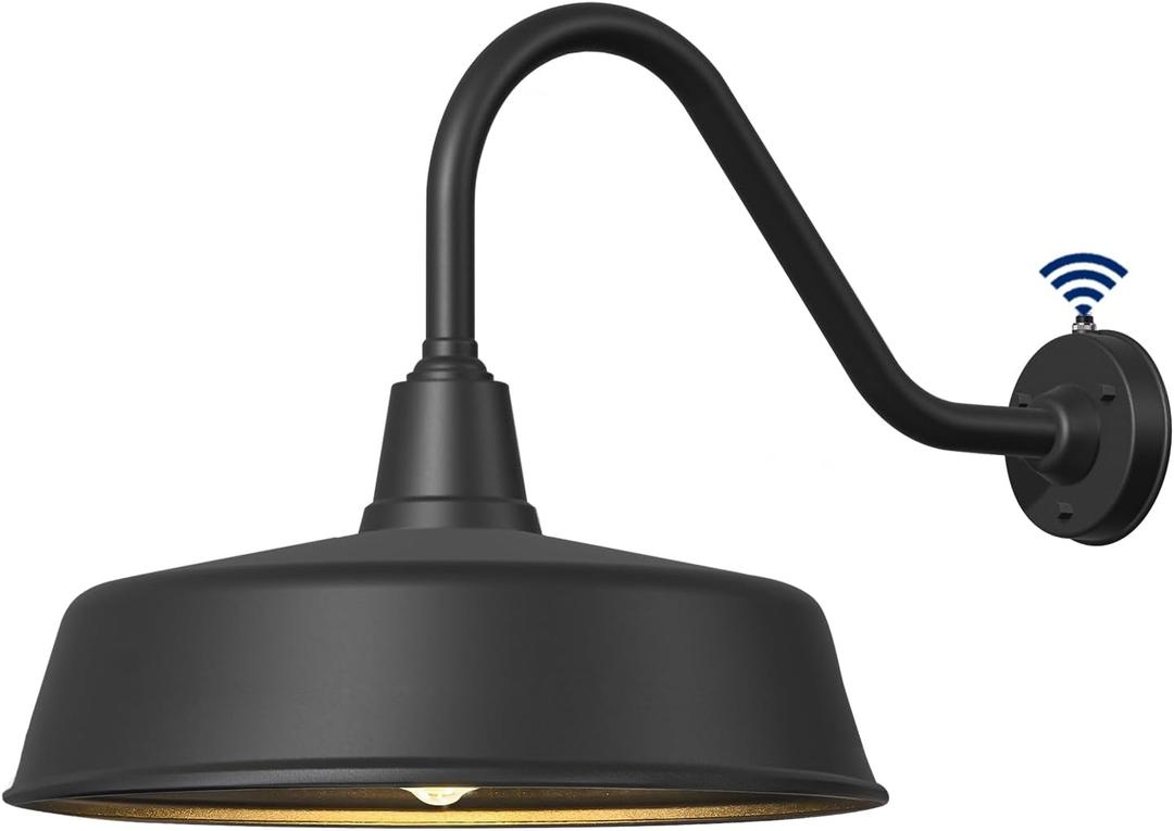 24" Large Outdoor Gooseneck Barn Light Dusk to Dawn, Extended Arm Classic Farmhouse Wall Mount Exterior Light Fixture for Garage, Shop, Porch Light (24 Diameter - 1 Pc)