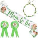 Lion Baby Shower Decoration, Lion Mom To Be Sash Mom Dad To Be Badge Pin Flower Crown Green for Boy A Little King Is On The Way Wild Animal Baby Shower Gender Reveal Decoration