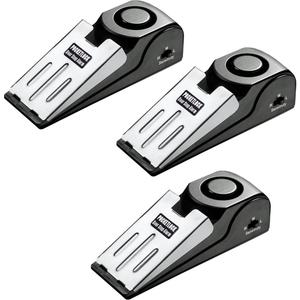 Door Stop Alarm with 120 dB Siren  Portable Travel Door Stopper Alarm Wedge for Hotel, Apartment & Dorm Security  Battery-Operated, Black, 3-Pack