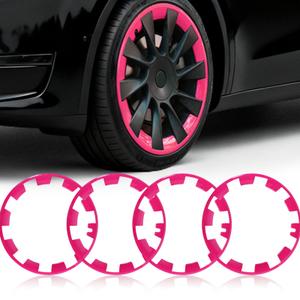 Wheel Rim Protect for Tesla Model Y 21" (2020-2024), Easy-Install Hubcaps Wheel Cover, Scratch-Resistant Car Tire Trim Rings, Stylish Design for Induction Wheels, Sakura Pink 4Pcs Model Y Accessories