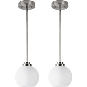 2 Pack Globe Pendant Light Fixtures, Brushed Nickel Hanging Ceiling Lights with White Frosted Glass Shades, Adjustable House Indoor Light for Kitchen Island