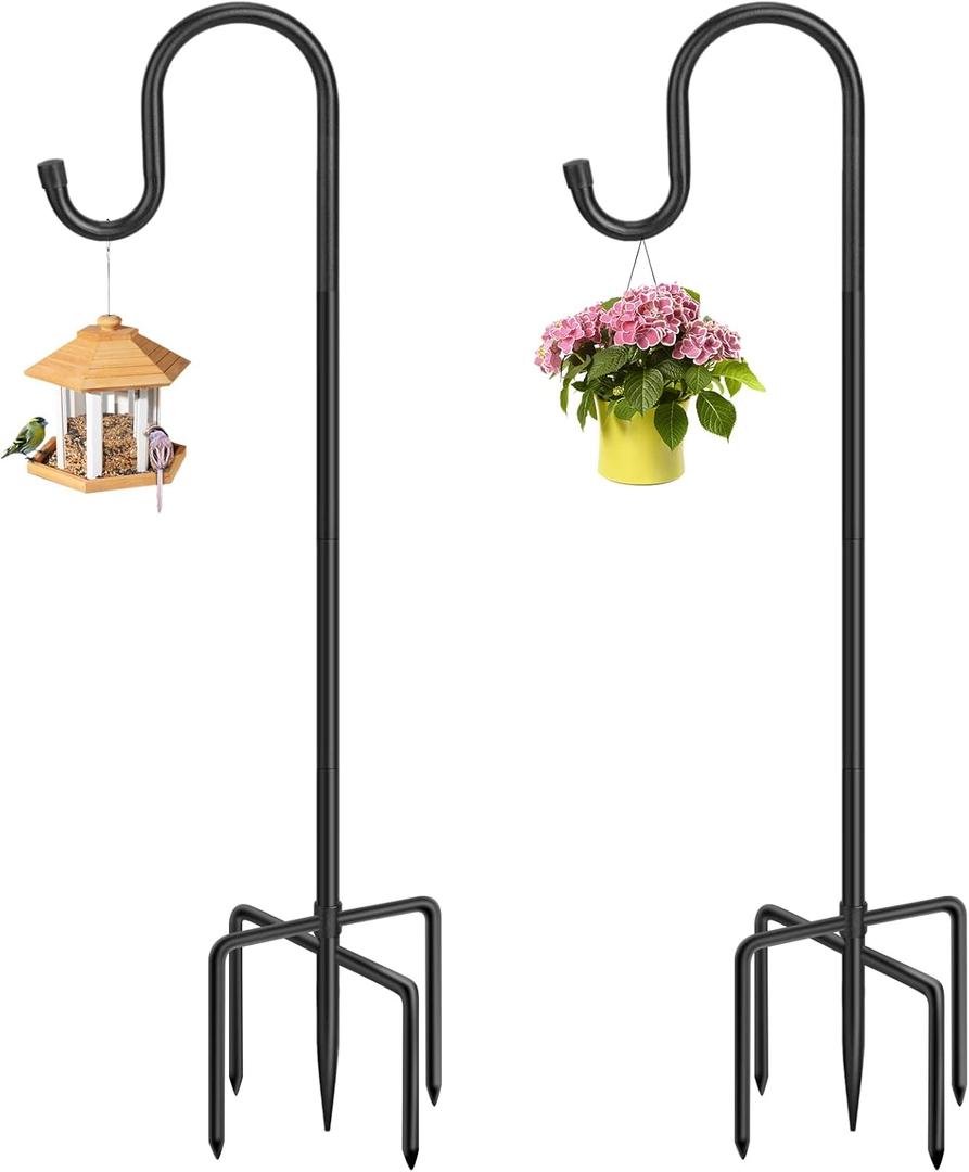 Shephards Hook for Outdoor, Heavy Duty Bird Feeder Pole with 7 Base Prongs, Adjustable Shepherds Hook for Hanging Bird Feeder, Solar Light Lanterns, Garden Plant Hanger Stands,2 Packs