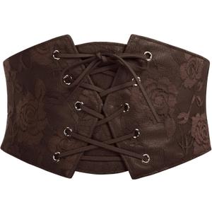 GRACE KARIN Women's Elastic Wide Waist Belt Renaissance Pirate Corset Cinch Belt Cosplay Costume with Press Button (Brown, M)