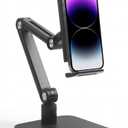 Premium Metal Desk Phone Stand, Adjustable Multi-Joint Folding Cell Phone Holder with Heavy Duty Base & Carbon Fiber Texture,   Ball Head, Foldable Arm, Compatible with iPhone, Samsung, and Other Devices — Black