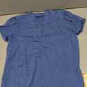 LessonZoo Girls Petal Short Sleeve T-Shirt V-Neck Button Top Solid T Shirts Summer Casual Tee Ages 5-14(13-14 Years, Haze Blue)