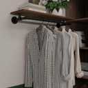 Clothes Rack 36in, Wall Mounted Garment Rack with Real Wood Shelf, Heavy Duty Hanging Clothes Rack, Multi-Purpose Hanging Rod, Space-Saving Closet Storage