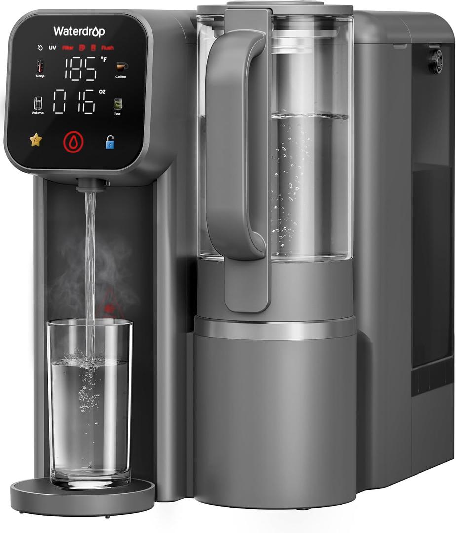 Waterdrop M6H Instant Hot Reverse Osmosis System Countertop Water Filter, 7-Stage, 3:1 Pure to Drain, Hot Water Dispenser with 5 Temperature Options, RO System with Glass Pitcher