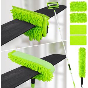 Ceiling Fan Cleaner Duster with 75'' Extension Pole, Flexible High Ceiling Fan Blades Cleaning Tool, Reusable Skinny Duster for Tight Spaces
