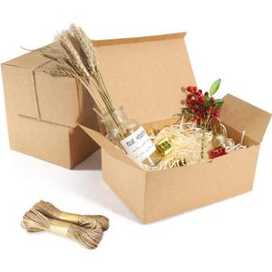 10 Pack Brown Gift Boxes, 9.45x6.5x4 Inches Kraft Paper Boxes with Lids for Valentine's, Birthday party, Wedding, Cupcake Boxes, Easy Assemble Bridesmaids Proposal Boxes, With 66ft Twine