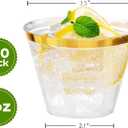  Heavy Duty Plastic Cups, 9 oz, Gold Rimmed, Clear, 100 Count, BPA Free, Disposable, for Party & Wedding