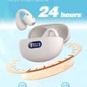 Open Ear Clip Wireless Earbuds Bluetooth 5.4, Lightweight Comfort Sports Bone Conduction Headphones Built-in Mic for Clear Audio, Stable Fit Earphones 24H Play-Beige