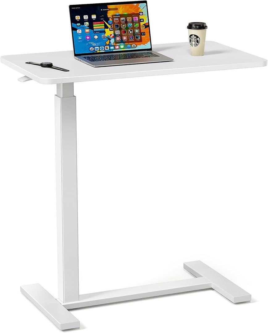 Sweetcrispy Overbed Table, Adjustable Rolling Desk, Mobile Standing Desk, 27.56" x 15.75" x 43.31"