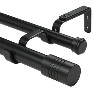 Creatyi 1 Inch Heavy Duty Double Curtain Rods 32 to 129 Inch Adjustable Double Curtain Rods for Windows for Bedroom Living Room Kitchen Study Office (Black)