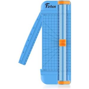 Firbon Blue A5 Paper Cutter, Straight Small Paper Trimmer with Side Ruler for Scrapbooking Craft, Paper, Coupon, Label, Cardstock, Blue