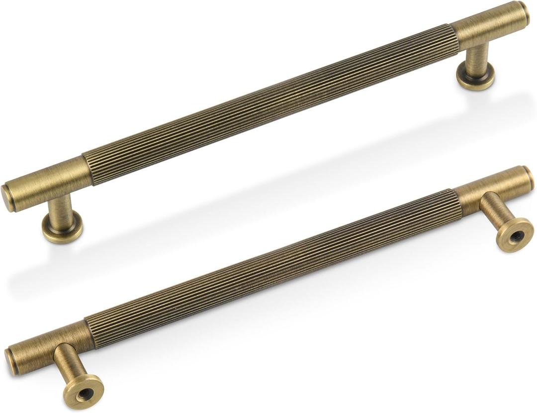 Antique Brass Cabinet Pulls, 6-3/10 Inch Solid Brass Dresser Drawer Handles, Modern Furniture Hardware Door Pulls for Cupborard Wardrobe Closet Vanity, Pack Of 5