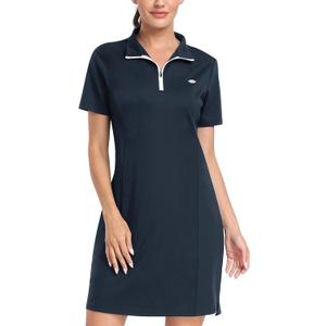 MoFiz Women's Golf Tennis Dress Sports Polo Dress Short Sleeve Quick Dry Casual Workwear Button (Blue, M)
