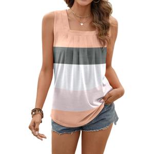 Ladlop Women Summer Square Neck Sleeveless Blouses Flowy Pleated Tunic Tank Tops Floral Print 11 XXL (XXL)
