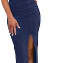 oten Women's Summer Short Sleeve Cutout Twist Front Side Slit Ribbed Knit Party Club Bodycon Midi Dresses (Navy Blue)-XS