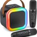 Karaoke Machine for Kids Adults, Portable Bluetooth Mini Karaoke Microphone Singing Speaker with 2 Wireless Mic and Light, for All Smartphones,Birthday, Family,Home Party (Black)