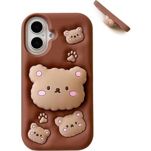 Kawaii 3D Cartoon Silicone Teddy Bear Phone Case with Stand and Grip for Samsung Galaxy S23 Ultra, Perfect for Kids, Girls, Boys, Teens, and Women