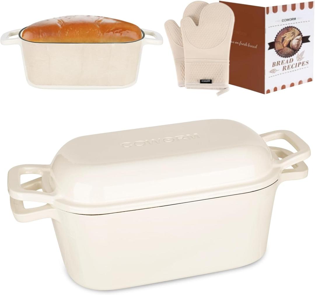 Oval Enameled Cast Iron Dutch Oven with Lid - 3.6QT Sourdough Bread Pans for Baking (Cream White)