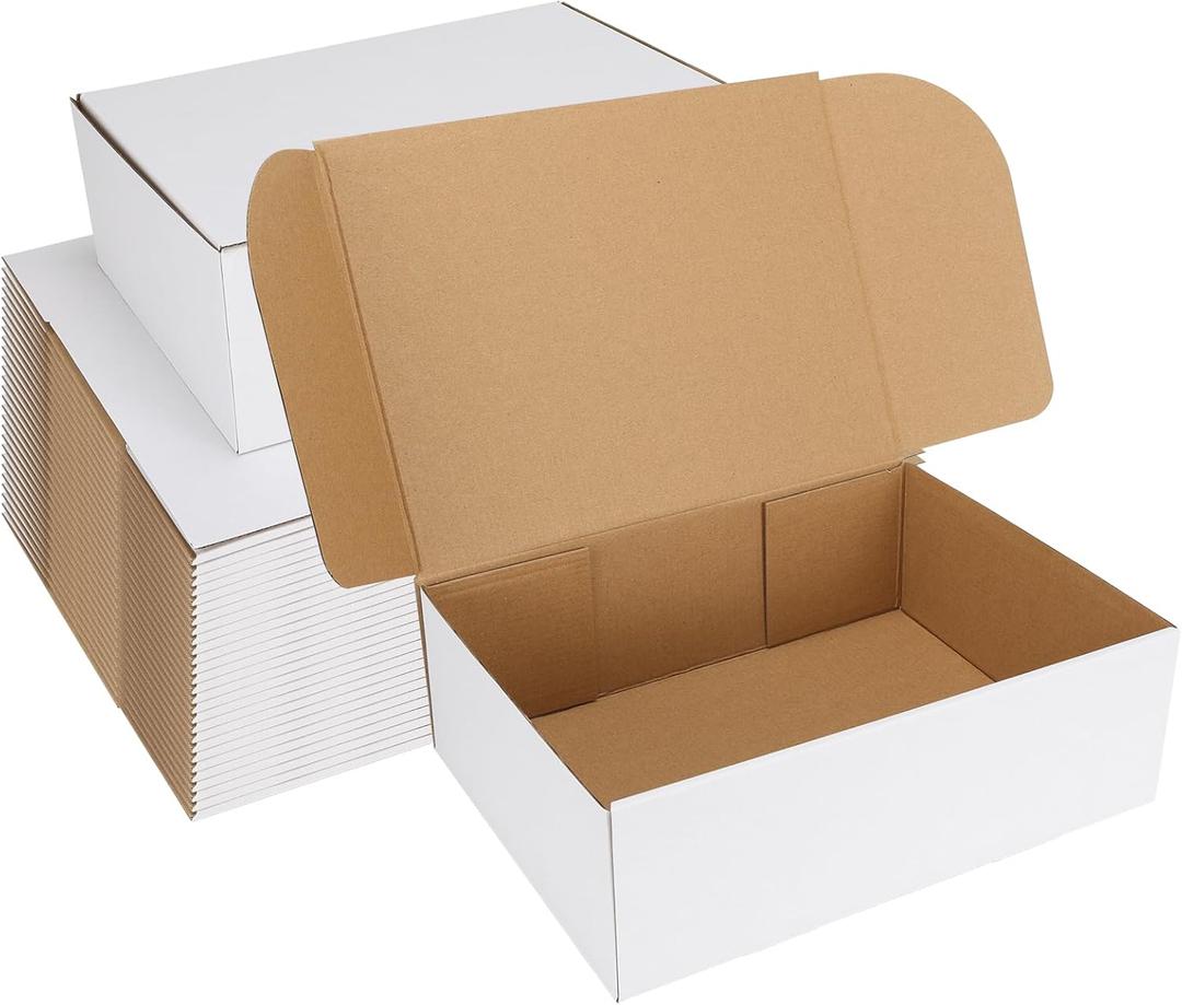 HORLIMER 12x9x4 Shipping Boxes Set of 25, White Corrugated Cardboard Mailer Box for Packing Small Business