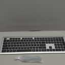 TECKNET Bluetooth Keyboard Rechargeable, 4-Device Free Switching (2.4G+BT), Ultra-Slim Full Size Wireless Keyboard, Quiet Typing, for PC/Laptop/Smart TV/Phone, Adjustable Stand, 12 Multimedia Keys (Silver&Grey)