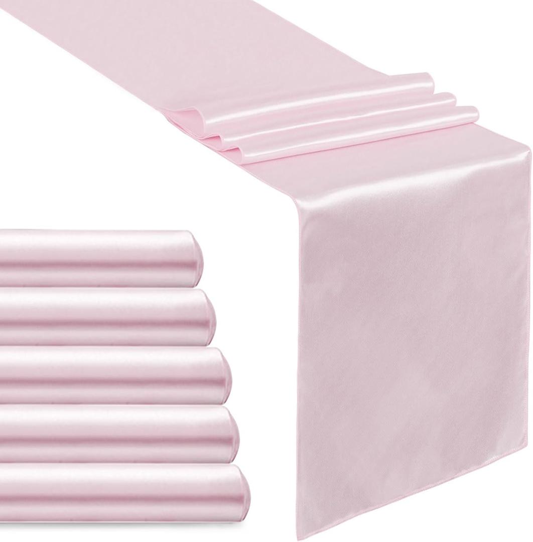 B-COOL Pink Table Runner Set of 5 Satin Table Runners Wedding Table Runners Silk Smooth Fabric for Birthday Summer Party Table Decorations 12x108 inch