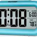 Peakeep Night Light Digital Alarm Clock Battery Operated with Indoor Temperature, Desk Small Clock (Blue)