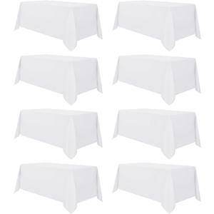 sancua 8 Pack White Tablecloth 90 x 132 Inch  Rectangle Table Cloth for 6 Feet Tables Stain and Wrinkle Resistant Washable Polyester Table Cover for Dining Wedding Banquet Party Buffet Restaurant
