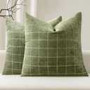 MIULEE Decorative Chenille Check Throw Pillow Covers Vintage Plaid Couch Pillows 20x20 Inch Set of 2 Neutral Boho Farmhouse Cushion Covers Modern Spring Decor for Sofa Bed Living Room Sage Green